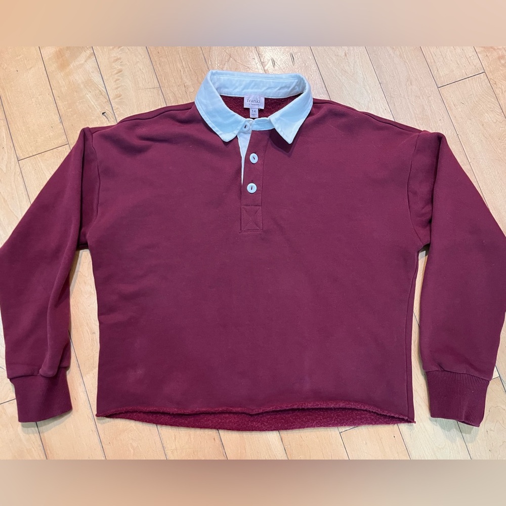 Franki by Francesca’s Burgundy Long Sleeve Polo Shirt Girls Size 14